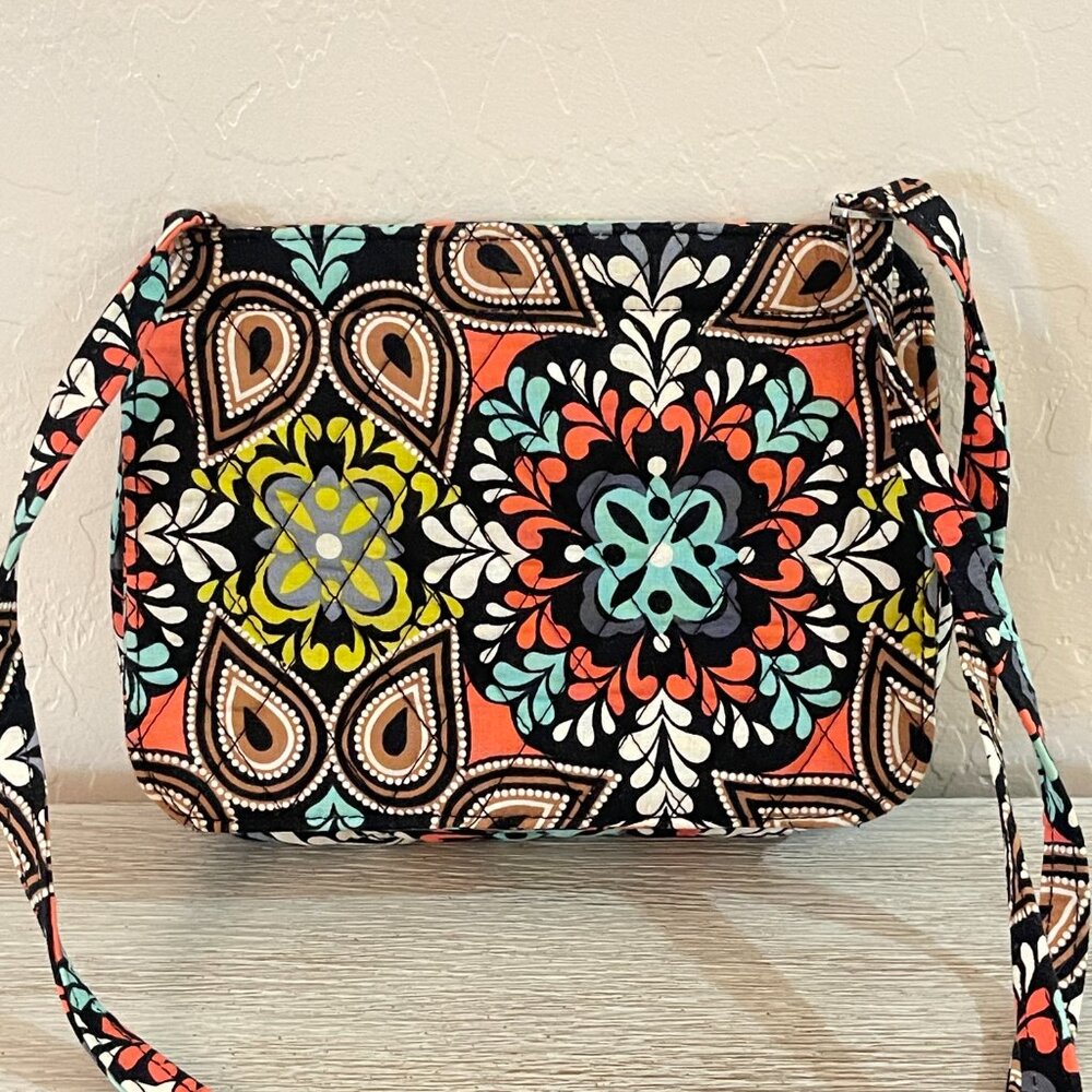Vera Bradley Crossbody Bag On The Go Sierra Black Coral Turquoise - Picture 3 of 11